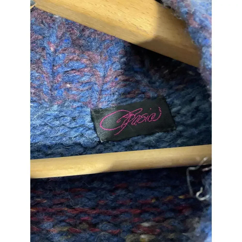 70's Cozy Hand-Knit Super Chunky Oversized  Wool  Multi-Colored Sweater Coat OS - Picture 6 of 11